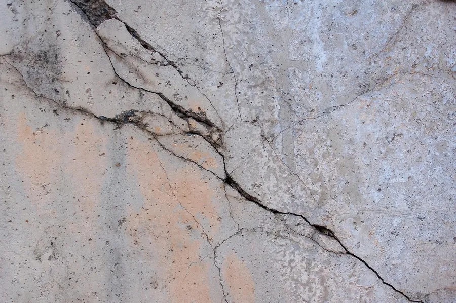 Close-up of a long crack running through a concrete surface, Bartlesville